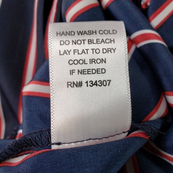 Striped Navy & Red Long-Sleeve Wrap Romper By Korye pockets Size M - Picture 4 of 12